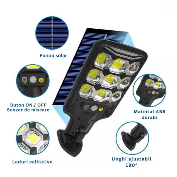 lampa solara de exterior, pentru casa/gradina/terasa, 63 led cob, senzori de miscare, rezistenta la apa ip65, negru, impact vision® lampa solara de exterior, pentru casa/gradina/terasa, 63 led cob, senzori de miscare, rezistenta la apa ip65, negru, impact vision®