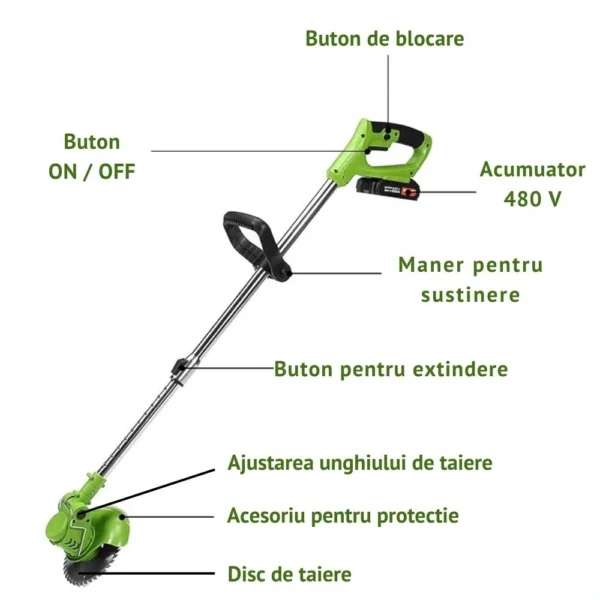 motocoasa electrica cu acumulator, fara fir, cu disc, 2 acumulatori inclusi, 18000 rpm, 3 tipuri de lame de taiere, , 7 accesorii interschimbabile, din abs si metal, verde, impact vision® motocoasa electrica cu acumulator, fara fir, cu disc, 2 acumulatori inclusi, 18000 rpm, 3 tipuri de lame de taiere, , 7 accesorii interschimbabile, din abs si metal, verde, impact vision®