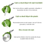 motocoasa electrica cu acumulator, fara fir, cu disc, 2 acumulatori inclusi, 18000 rpm, 3 tipuri de lame de taiere, , 7 accesorii interschimbabile, din abs si metal, verde, impact vision®