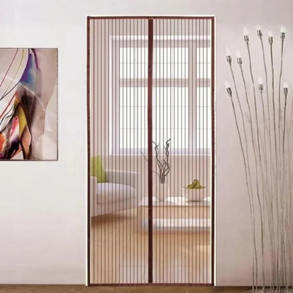 plasa tip perde cu inchidere magnetica pentru tantari, muste sau alte insecte, 14 magneti puternici, 190 x 100 cm, maro, impact vision®