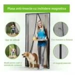  plasa tip perde cu inchidere magnetica pentru tantari, muste sau alte insecte, 14 magneti puternici, 190 x 100 cm, negru, impact vision®