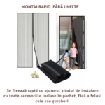  plasa tip perde cu inchidere magnetica pentru tantari, muste sau alte insecte, 14 magneti puternici, 190 x 100 cm, negru, impact vision®