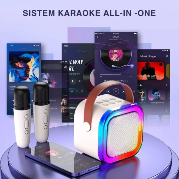set boxa karaoke, 2 microfoane wireless, bluetooth 5.0, portabil, acumulator, bej, impact vision® set boxa karaoke, 2 microfoane wireless, bluetooth 5.0, portabil, acumulator, bej, impact vision®