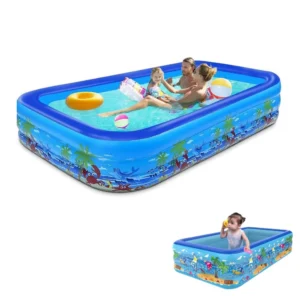 Piscina Gonflabila pentru copii, Multicolora, Dreptunghiulara, Baza moale si trei inele gonflabile, Dimensiuni 180 x 125 x 54 cm, Vinil rezistent, Gradina si Exterior, Impact Vision®