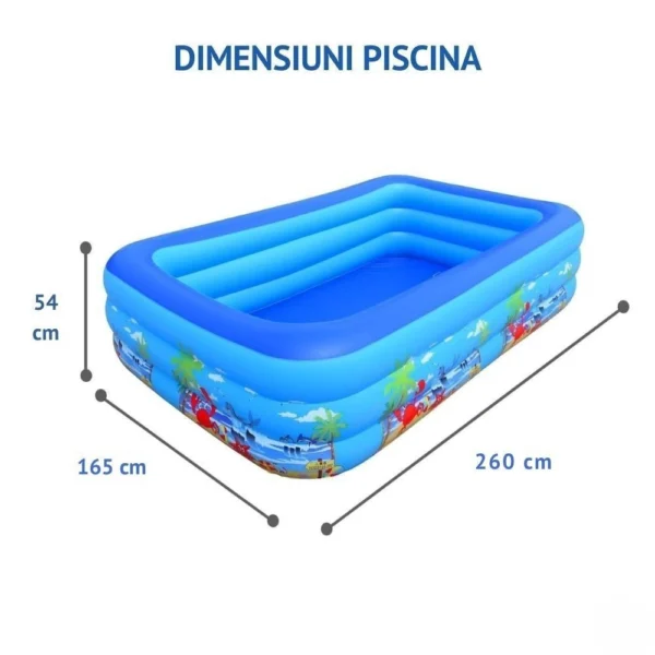 piscina gonflabila pentru copii, multicolora, dreptunghiulara, baza moale si trei inele gonflabile, dimensiuni 260 x 165 x 54, vinil rezistent, gradina si exterior, impact vision® piscina gonflabila pentru copii, multicolora, dreptunghiulara, baza moale si trei inele gonflabile, dimensiuni 260 x 165 x 54, vinil rezistent, gradina si exterior, impact vision®
