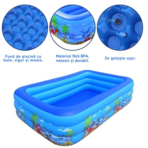 piscina gonflabila pentru copii, multicolora, dreptunghiulara, baza moale si trei inele gonflabile, dimensiuni 180 x 125 x 54 cm, vinil rezistent, gradina si exterior, impact vision® piscina gonflabila pentru copii, multicolora, dreptunghiulara, baza moale si trei inele gonflabile, dimensiuni 180 x 125 x 54 cm, vinil rezistent, gradina si exterior, impact vision®