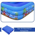 piscina gonflabila pentru copii, multicolora, dreptunghiulara, baza moale si trei inele gonflabile, dimensiuni 210x 135 x 54 cm, vinil rezistent, gradina si exterior, impact vision®