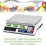 cantar electronic comercial digital pentru magazin si piata – 40 kg, display dublu iluminat, functie memorie, alb – impact vision®