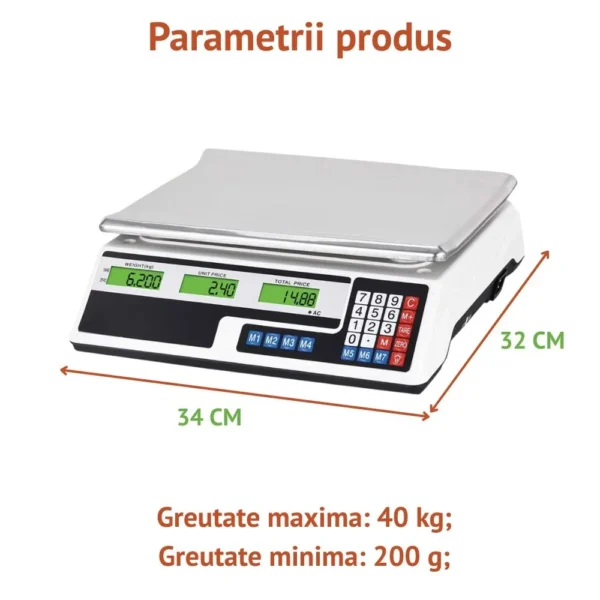 cantar electronic comercial digital pentru magazin si piata – 40 kg, display dublu iluminat, functie memorie, alb – impact vision® cantar electronic comercial digital pentru magazin si piata – 40 kg, display dublu iluminat, functie memorie, alb – impact vision®