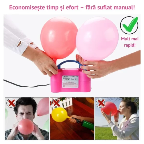 compresor profesional electric pentru umflat baloane, 600w, cu doua orificii, mod automat/manual, roz impact vision® compresor profesional electric pentru umflat baloane, 600w, cu doua orificii, mod automat/manual, roz impact vision®