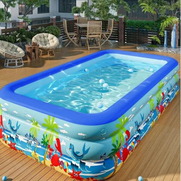 piscina gonflabila pentru copii, multicolora, dreptunghiulara, baza moale si trei inele gonflabile, dimensiuni 290 x 172 x 54 cm, vinil rezistent, gradina si exterior, impact vision® piscina gonflabila pentru copii, multicolora, dreptunghiulara, baza moale si trei inele gonflabile, dimensiuni 290 x 172 x 54 cm, vinil rezistent, gradina si exterior, impact vision®
