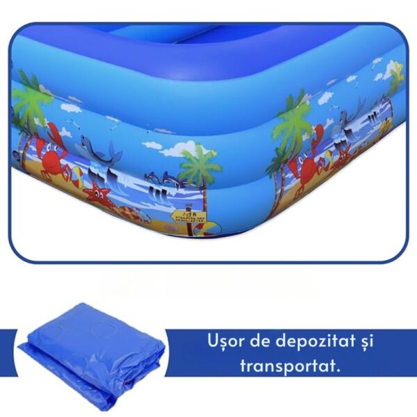 piscina gonflabila pentru copii, multicolora, dreptunghiulara, baza moale si trei inele gonflabile, dimensiuni 290 x 172 x 54 cm, vinil rezistent, gradina si exterior, impact vision® piscina gonflabila pentru copii, multicolora, dreptunghiulara, baza moale si trei inele gonflabile, dimensiuni 290 x 172 x 54 cm, vinil rezistent, gradina si exterior, impact vision®