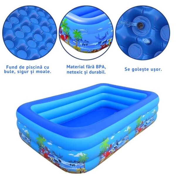 piscina gonflabila pentru copii, multicolora, dreptunghiulara, baza moale si trei inele gonflabile, dimensiuni 290 x 172 x 54 cm, vinil rezistent, gradina si exterior, impact vision® piscina gonflabila pentru copii, multicolora, dreptunghiulara, baza moale si trei inele gonflabile, dimensiuni 290 x 172 x 54 cm, vinil rezistent, gradina si exterior, impact vision®