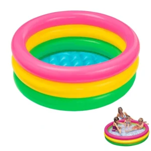 Piscina Gonflabila pentru copii, Multicolora, Rotunda, Baza moale si trei inele gonflabile, Dimensiuni 60 x 22 cm, Vinil rezistent, Gradina si Exterior, Impact Vision®