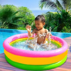 Piscina Gonflabila pentru copii, Multicolora, Rotunda, Baza moale si trei inele gonflabile, Dimensiuni 86 x 25 cm, Vinil rezistent, Gradina si Exterior, Impact Vision®