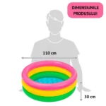 piscina gonflabila pentru copii, multicolora, rotunda, baza moale si trei inele gonflabile, dimensiuni 110 x 30 cm, vinil rezistent, gradina si exterior, impact vision®