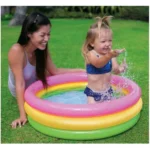 piscina gonflabila pentru copii, multicolora, rotunda, baza moale si doua inele gonflabile, dimensiuni 60 x 22 cm, vinil rezistent, gradina si exterior, impact vision®