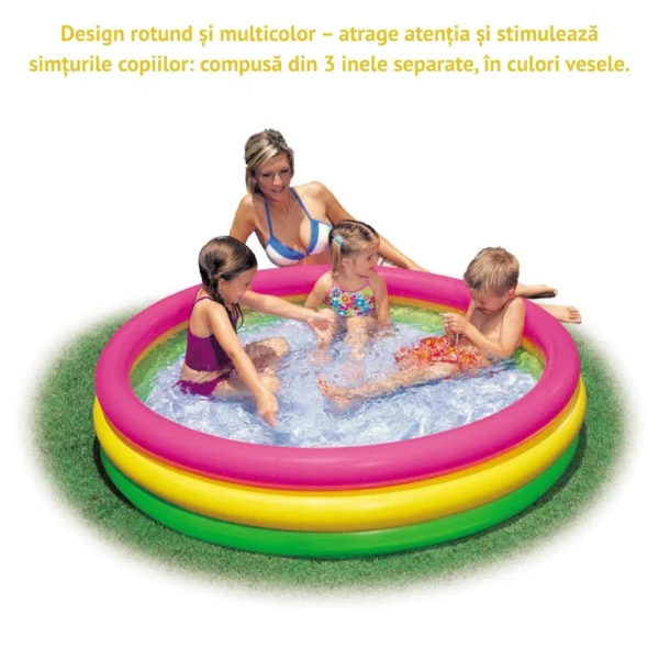 piscina gonflabila pentru copii, multicolora, rotunda, baza moale si trei inele gonflabile, dimensiuni 110 x 30 cm, vinil rezistent, gradina si exterior, impact vision® piscina gonflabila pentru copii, multicolora, rotunda, baza moale si trei inele gonflabile, dimensiuni 110 x 30 cm, vinil rezistent, gradina si exterior, impact vision®