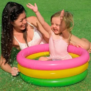 Piscina Gonflabila pentru copii, Multicolora, Rotunda, Baza moale si trei inele gonflabile, Dimensiuni 110 x 30 cm, Vinil rezistent, Gradina si Exterior, Impact Vision®