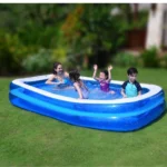piscina gonflabila, culoare alb/albastru, dreptunghiulara, doua inele gonflabile, dimensiuni 200 x 150 x 50 cm, vinil rezistent, gradina si exterior, impact vision®