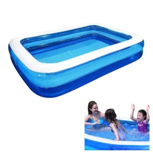 Piscina Gonflabila, Culoare Alb/Albastru, Dreptunghiulara, Doua inele gonflabile, Dimensiuni 200 x 150 x 50 cm, Vinil rezistent, Gradina si Exterior, Impact Vision®