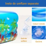 piscina gonflabila pentru copii, multicolora, dreptunghiulara, baza moale si doua inele gonflabile, dimensiuni 115 x 82 x 33 cm, vinil rezistent, gradina si exterior, impact vision®