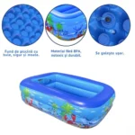 piscina gonflabila pentru copii, multicolora, dreptunghiulara, baza moale si doua inele gonflabile, dimensiuni 115 x 82 x 33 cm, vinil rezistent, gradina si exterior, impact vision®