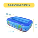 piscina gonflabila pentru copii, multicolora, dreptunghiulara, baza moale si doua inele gonflabile, dimensiuni 115 x 82 x 33 cm, vinil rezistent, gradina si exterior, impact vision®