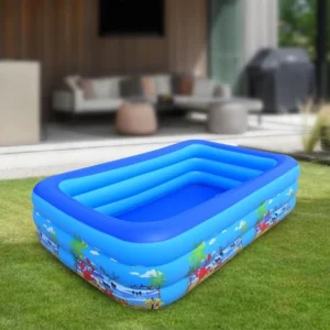 Piscina Gonflabila pentru copii, Multicolora, Dreptunghiulara, Baza moale si trei inele gonflabile, Dimensiuni 130 x 90 x 45 cm, Vinil rezistent, Gradina si Exterior, Impact Vision®