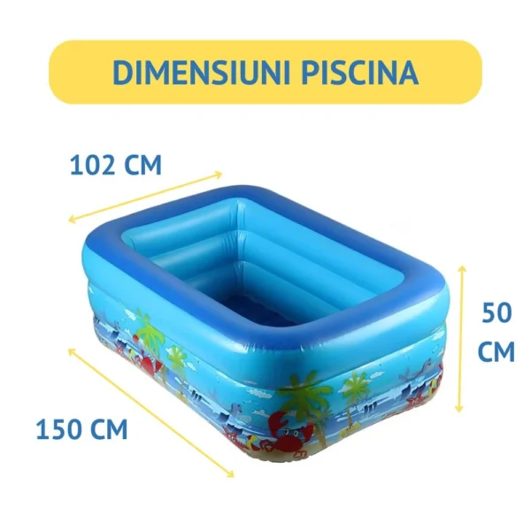 piscina gonflabila pentru copii, multicolora, dreptunghiulara, baza moale si trei inele gonflabile, dimensiuni 150 x 102 x 50 cm, vinil rezistent, gradina si exterior, impact vision® piscina gonflabila pentru copii, multicolora, dreptunghiulara, baza moale si trei inele gonflabile, dimensiuni 150 x 102 x 50 cm, vinil rezistent, gradina si exterior, impact vision®