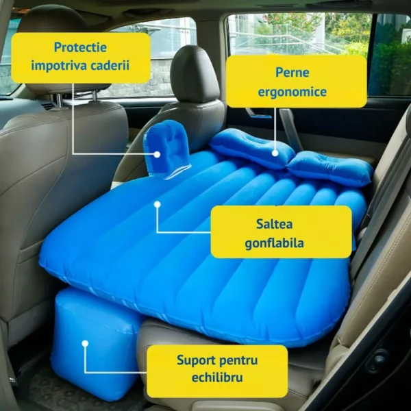saltea auto gonflabila pentru bancheta, 2 perne incluse si pompa, albastru, impact visionĀ® saltea auto gonflabila pentru bancheta, 2 perne incluse si pompa, albastru, impact visionĀ®