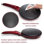 tigaie electrica pentru clatite, 20 cm, 600w, suprafata antiaderenta, rosie , impact vision®
