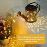 lampa solara decorativa in forma de ceainic, material din fier forjat, control inteligent al luminii, ip65, model vintage pentru gradina si terasa, negru/aramiu, impact vision®