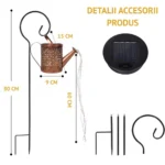 lampa solara decorativa in forma de ceainic, material din fier forjat, control inteligent al luminii, ip65, model vintage pentru gradina si terasa, negru/aramiu, impact vision®