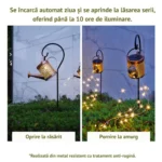 lampa solara decorativa in forma de ceainic, material din fier forjat, control inteligent al luminii, ip65, model vintage pentru gradina si terasa, negru/aramiu, impact vision®