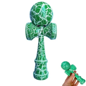Kendama profesionala din lemn, 18 cm – model clasic cu design crapat, culoare Verde/Alb, Impact Vision®