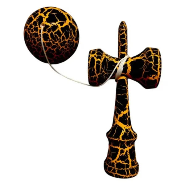 kendama profesionala din lemn, 18 cm – model clasic cu design crapat, culoare galben/negru, impact vision® kendama profesionala din lemn, 18 cm – model clasic cu design crapat, culoare galben/negru, impact vision®