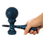 kendama profesionala din lemn, 18 cm – model clasic cu design crapat, culoare albastru/negru, impact vision®