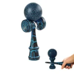 kendama profesionala din lemn, 18 cm – model clasic cu design crapat, culoare albastru/negru, impact vision®