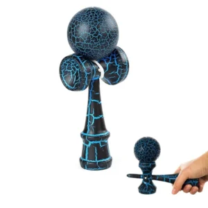 Kendama profesionala din lemn, 18 cm – model clasic cu design crapat, culoare Albastru/Negru, Impact Vision®