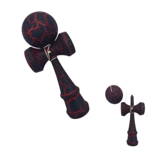 Kendama profesionala din lemn, 18 cm – model clasic cu design crapat, culoare Rosu/Negru, Impact Vision®
