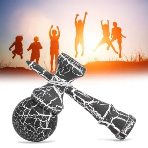 Kendama profesionala din lemn, 18 cm – model clasic cu design crapat, culoare Negru/Alb, Impact Vision®