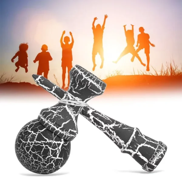 kendama profesionala din lemn, 18 cm – model clasic cu design crapat, culoare negru/alb, impact vision®