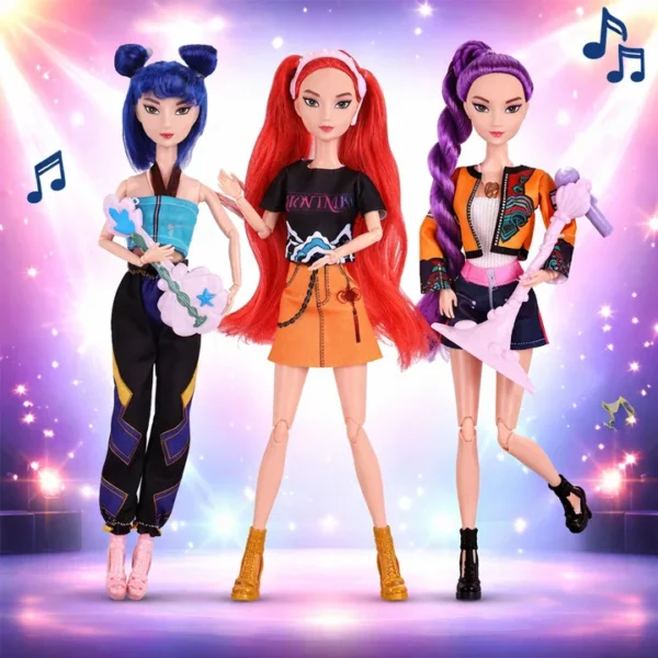 set 3 papusi muzicale k pop devil hunter girls , 3 piese, vinil, dimensiune 28 cm set 3 papusi muzicale k pop devil hunter girls , 3 piese, vinil, dimensiune 28 cm