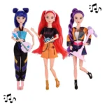 set 3 papusi muzicale k pop devil hunter girls , 3 piese, vinil, dimensiune 28 cm