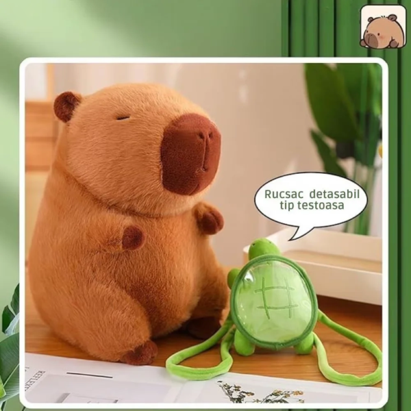 jucarie de plus capybara cu rucsac detasabil tip broasca testoasa, 23 cm, maro, impact vision® jucarie de plus capybara cu rucsac detasabil tip broasca testoasa, 23 cm, maro, impact vision®
