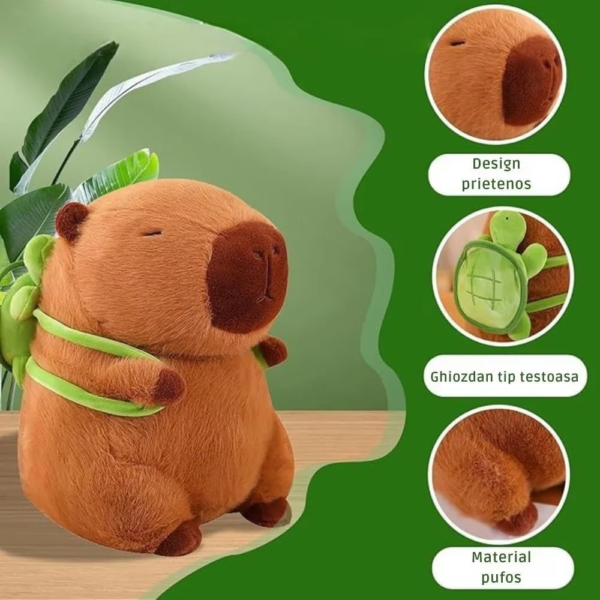 jucarie de plus capybara cu rucsac detasabil tip broasca testoasa, 23 cm, maro, impact vision® jucarie de plus capybara cu rucsac detasabil tip broasca testoasa, 23 cm, maro, impact vision®
