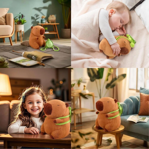jucarie de plus capybara cu rucsac detasabil tip broasca testoasa, 23 cm, maro, impact vision® jucarie de plus capybara cu rucsac detasabil tip broasca testoasa, 23 cm, maro, impact vision®
