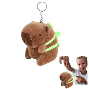 jucarie de plus capybara cu rucsac, impact vision®, breloc, 10 cm, maro