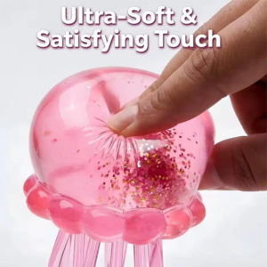 jucarie antistres meduza squishy senzoriala cu glitter, tentacule elastice, impact vision®, culoare roz